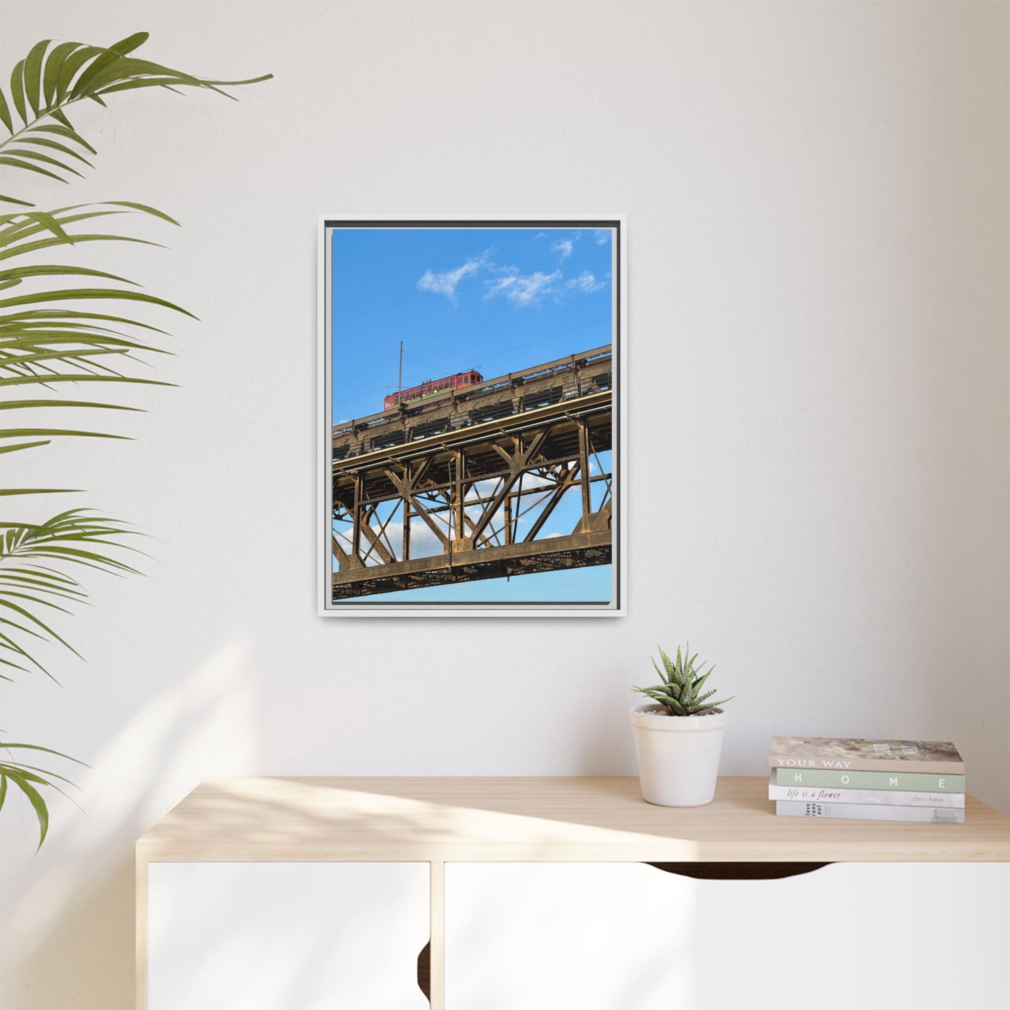 Framed Art Print, Vibrant Wall Decor for Home or Office, Gift for Train Lovers, Urban Landscape Art, Modern Decor