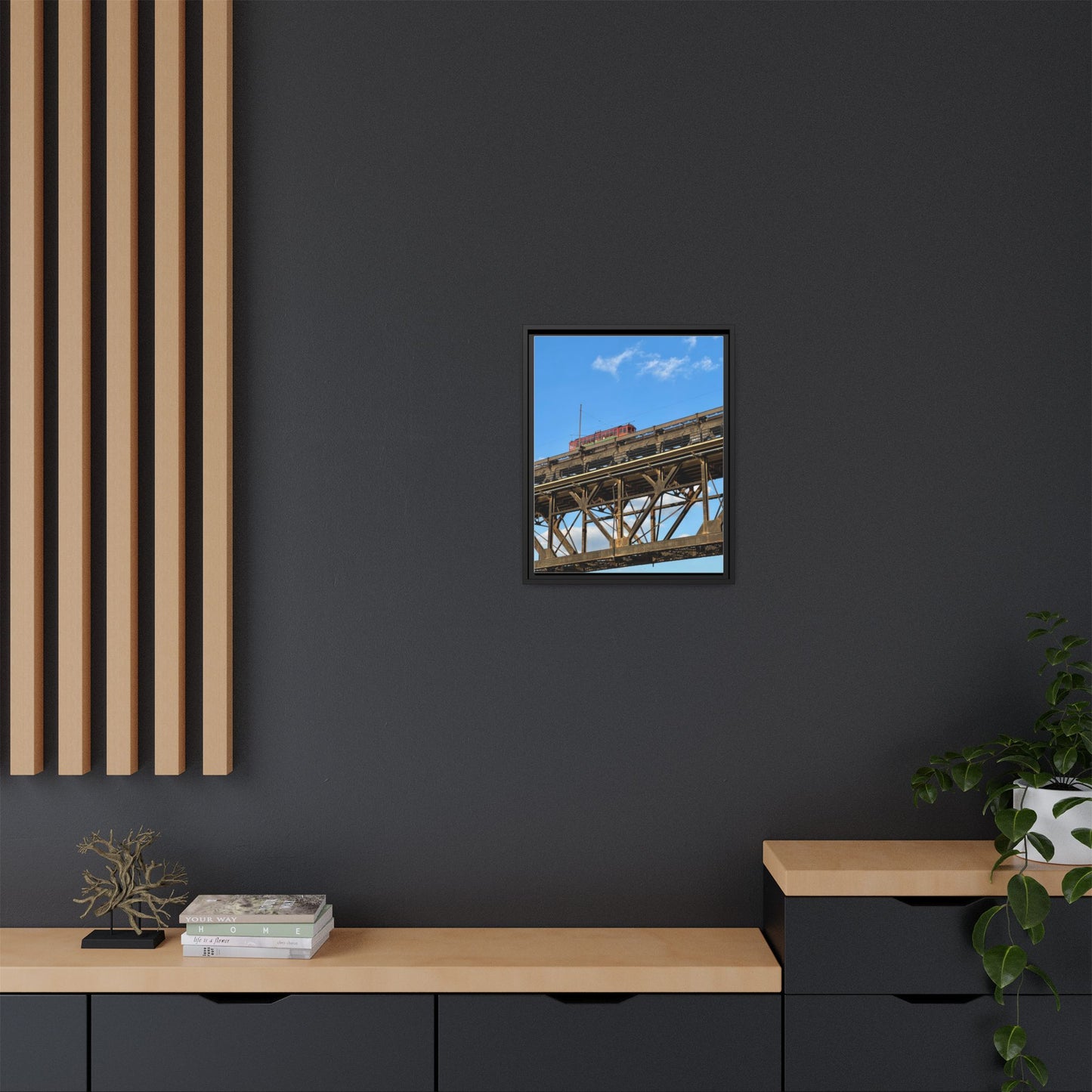 Framed Art Print, Vibrant Wall Decor for Home or Office, Gift for Train Lovers, Urban Landscape Art, Modern Decor