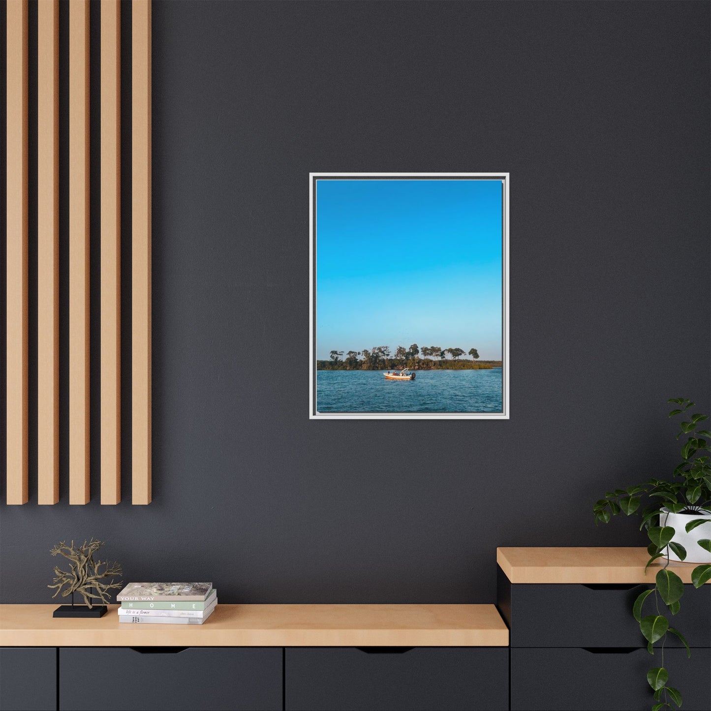 Framed Canvas Art Print, Coastal Boat Scene, Nautical Wall Décor