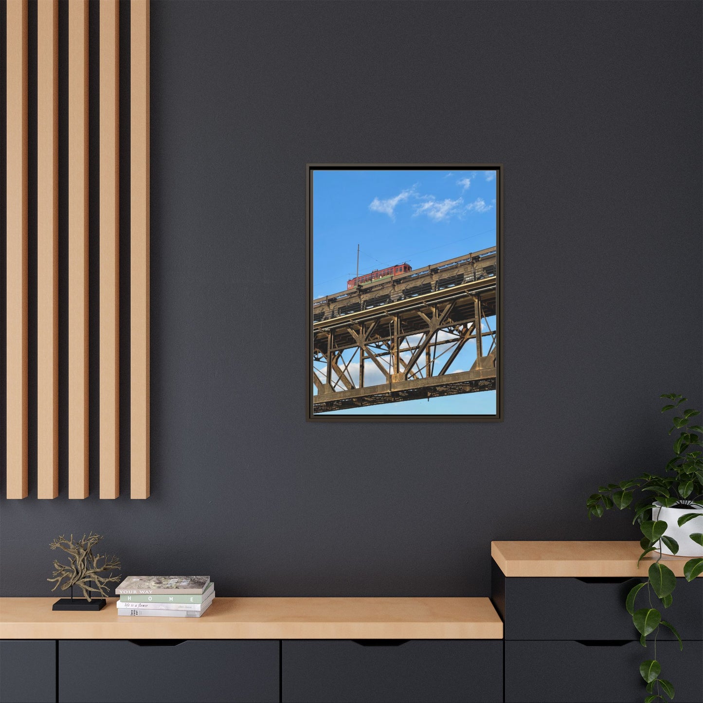 Framed Art Print, Vibrant Wall Decor for Home or Office, Gift for Train Lovers, Urban Landscape Art, Modern Decor