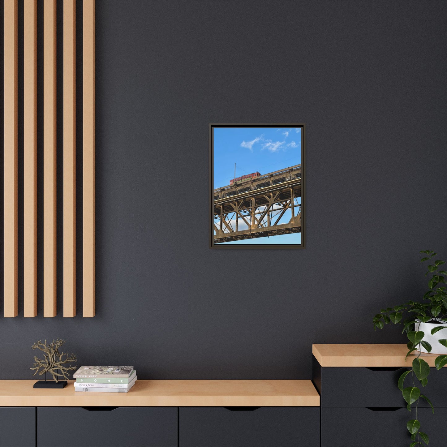 Framed Art Print, Vibrant Wall Decor for Home or Office, Gift for Train Lovers, Urban Landscape Art, Modern Decor