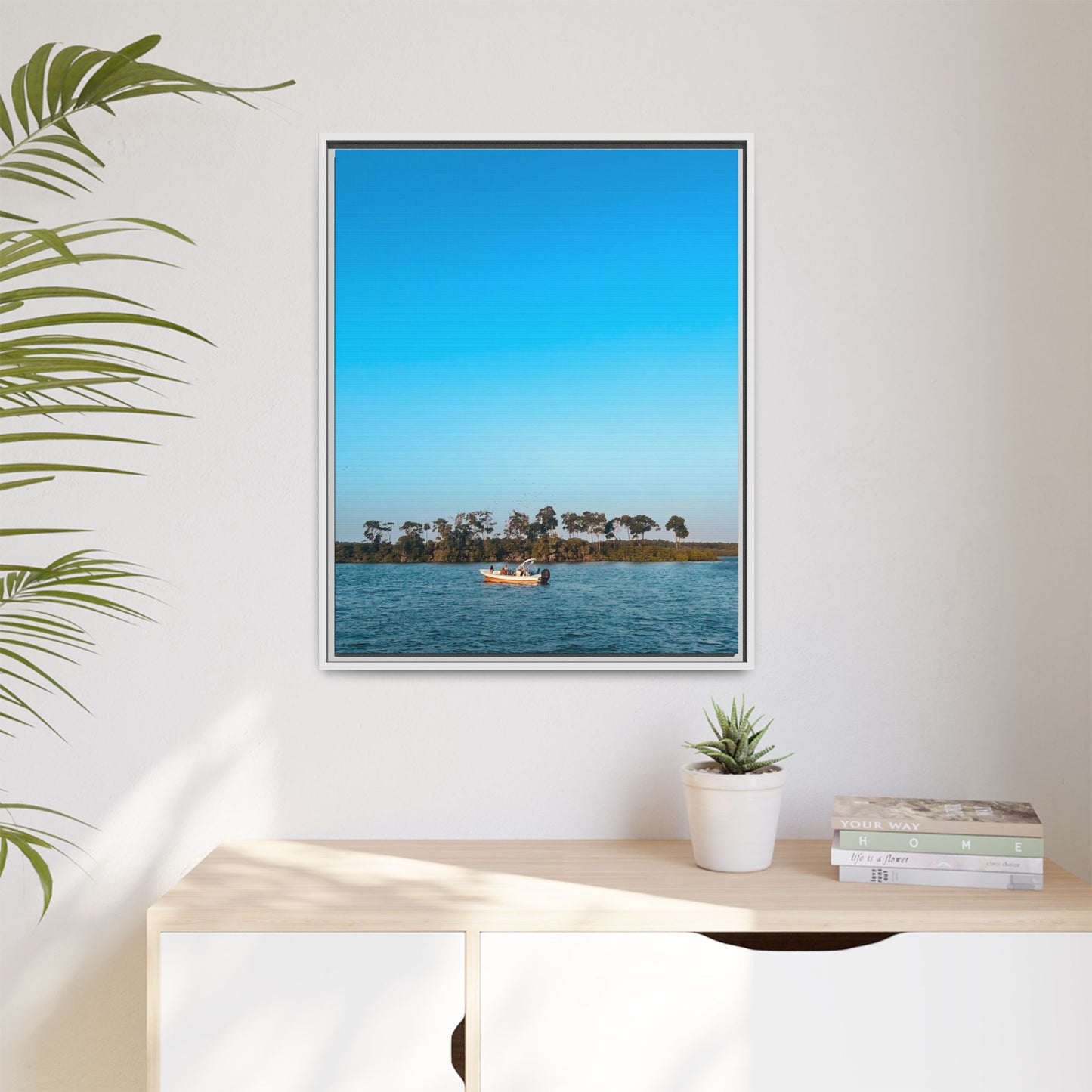 Framed Canvas Art Print, Coastal Boat Scene, Nautical Wall Décor