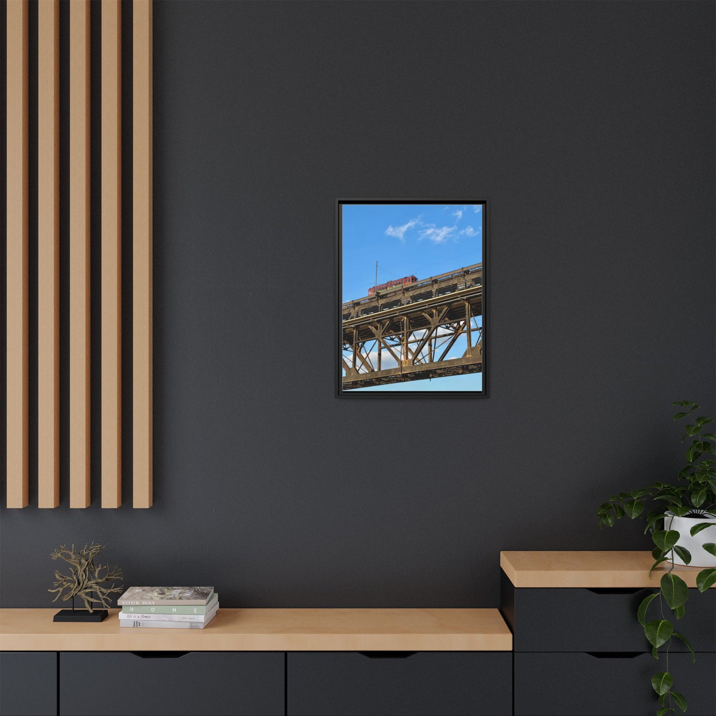 Framed Art Print, Vibrant Wall Decor for Home or Office, Gift for Train Lovers, Urban Landscape Art, Modern Decor