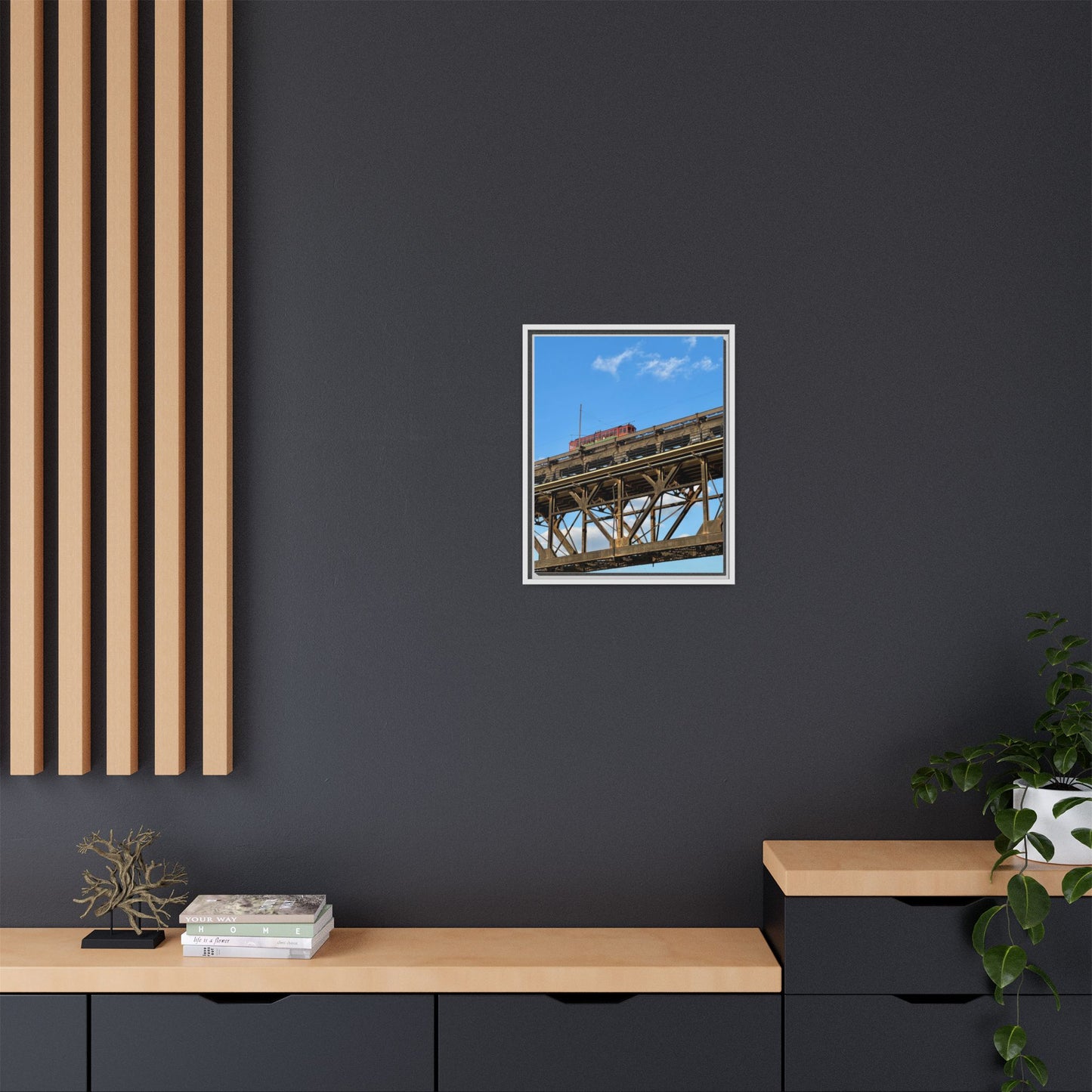 Framed Art Print, Vibrant Wall Decor for Home or Office, Gift for Train Lovers, Urban Landscape Art, Modern Decor