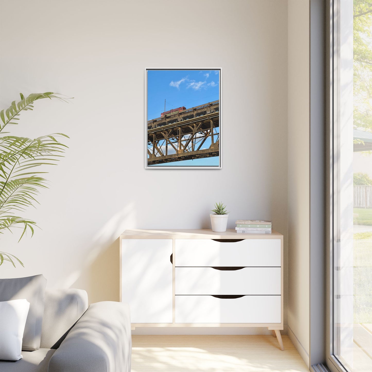 Framed Art Print, Vibrant Wall Decor for Home or Office, Gift for Train Lovers, Urban Landscape Art, Modern Decor