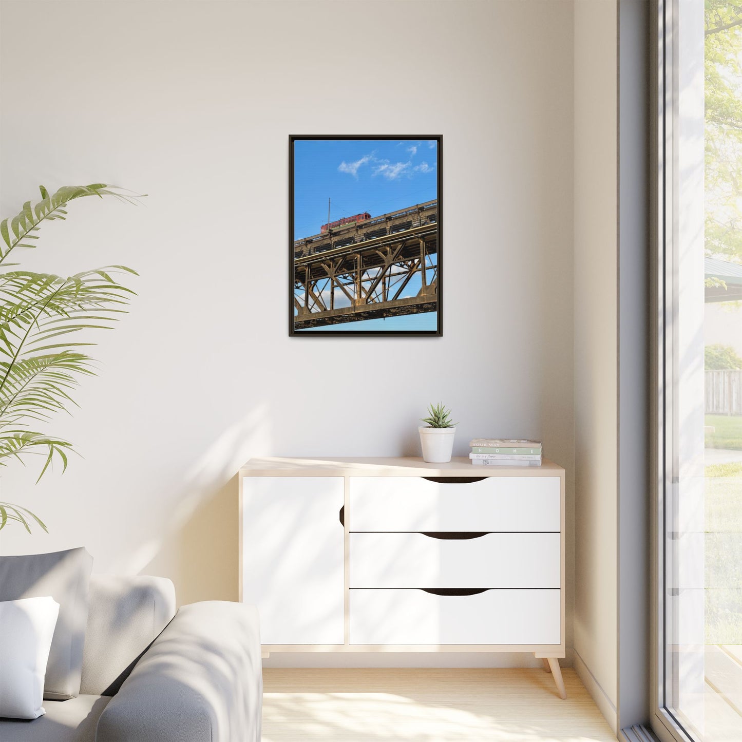 Framed Art Print, Vibrant Wall Decor for Home or Office, Gift for Train Lovers, Urban Landscape Art, Modern Decor