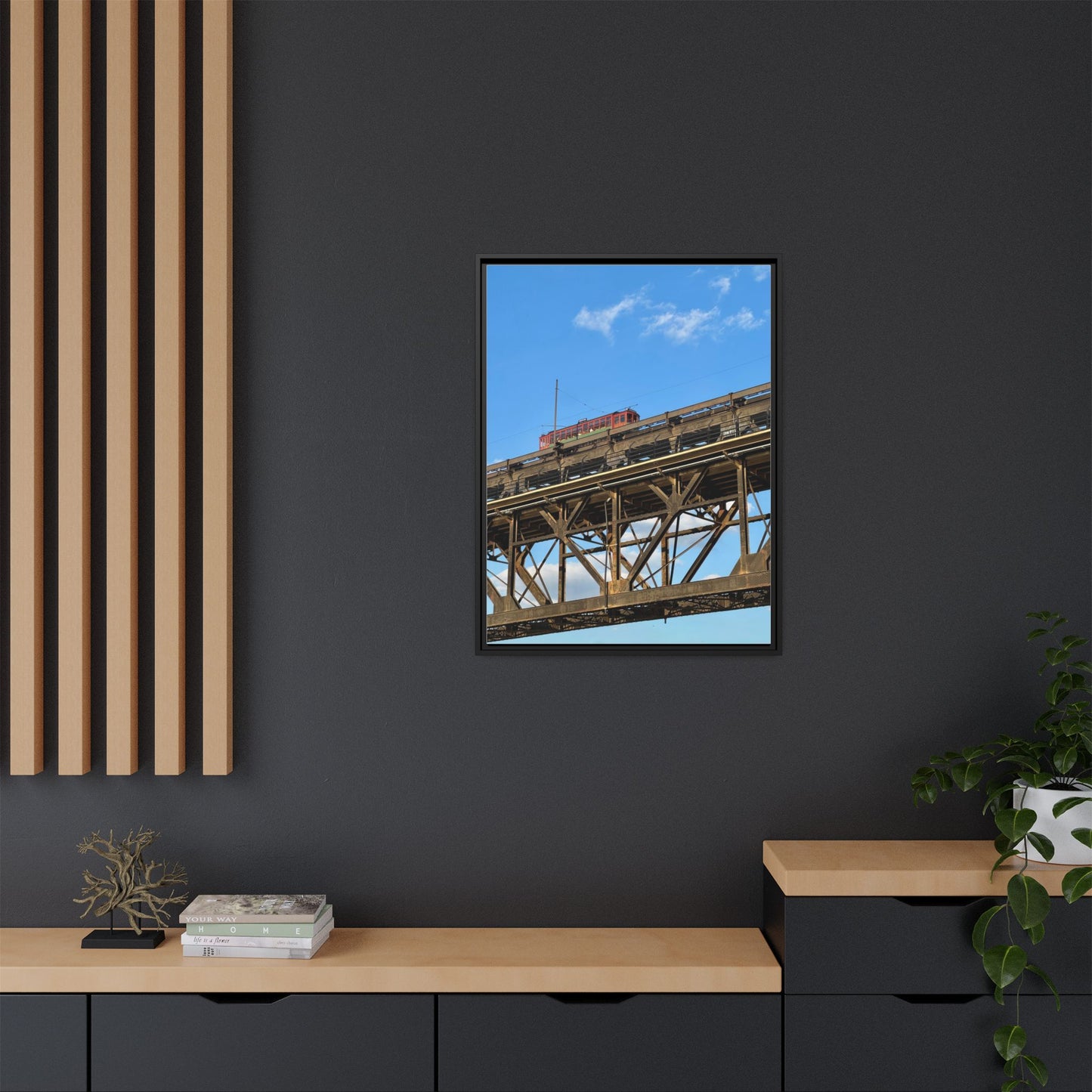 Framed Art Print, Vibrant Wall Decor for Home or Office, Gift for Train Lovers, Urban Landscape Art, Modern Decor