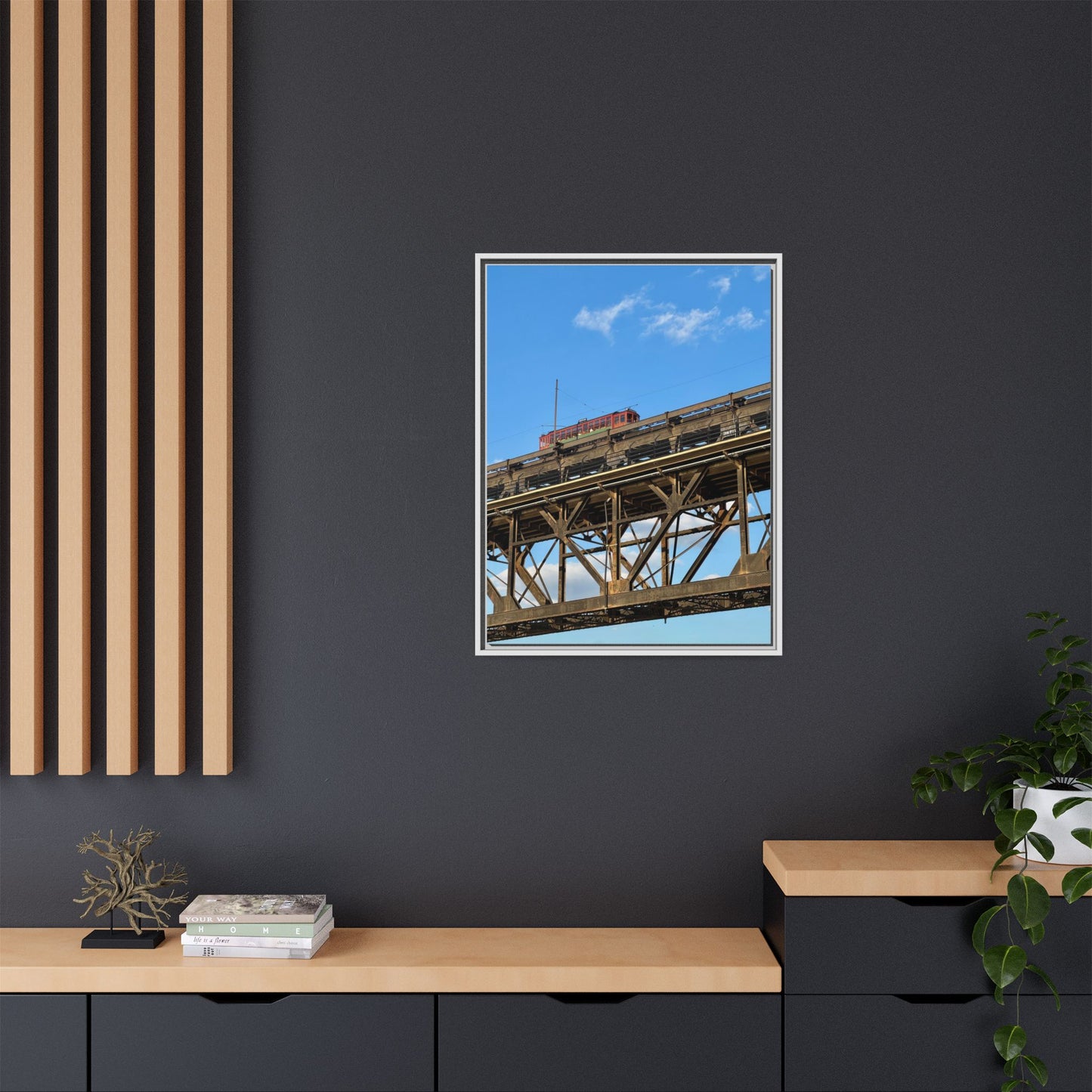 Framed Art Print, Vibrant Wall Decor for Home or Office, Gift for Train Lovers, Urban Landscape Art, Modern Decor