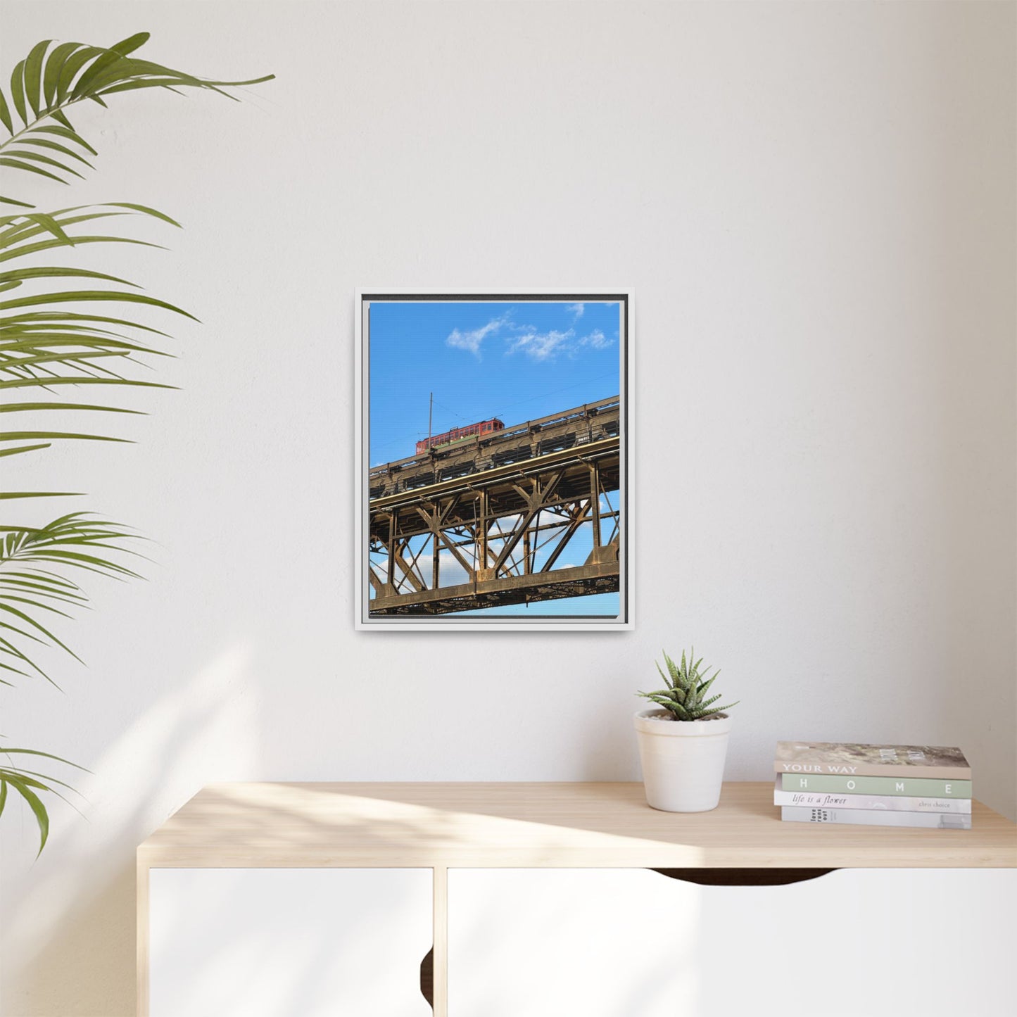 Framed Art Print, Vibrant Wall Decor for Home or Office, Gift for Train Lovers, Urban Landscape Art, Modern Decor