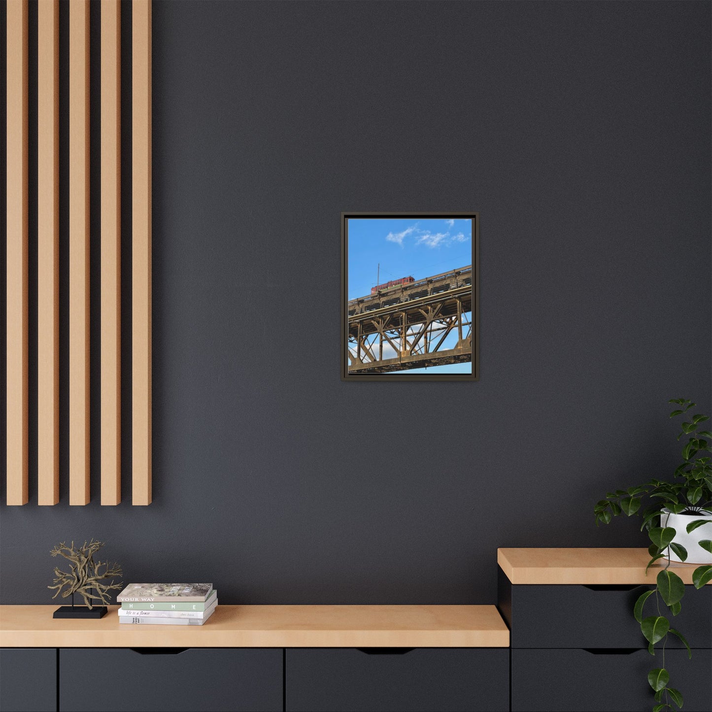 Framed Art Print, Vibrant Wall Decor for Home or Office, Gift for Train Lovers, Urban Landscape Art, Modern Decor