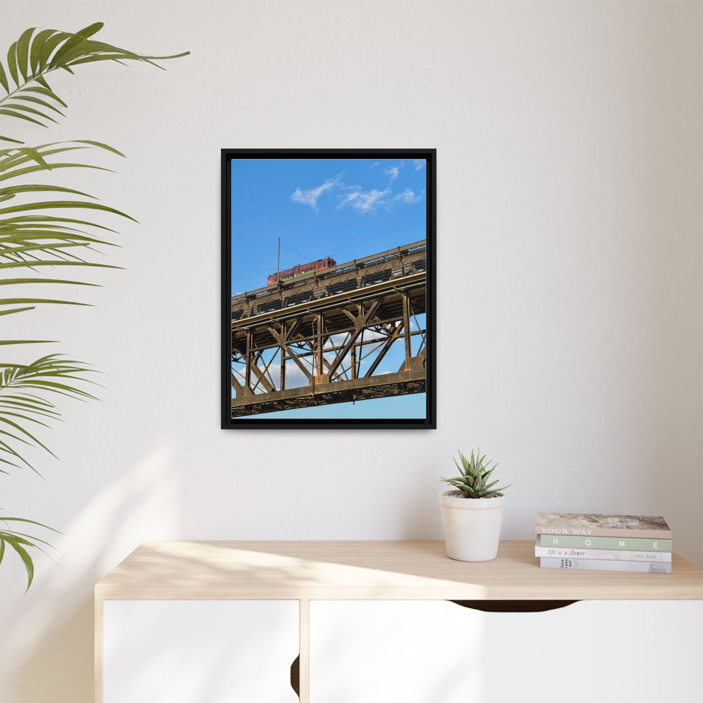 Framed Art Print, Vibrant Wall Decor for Home or Office, Gift for Train Lovers, Urban Landscape Art, Modern Decor